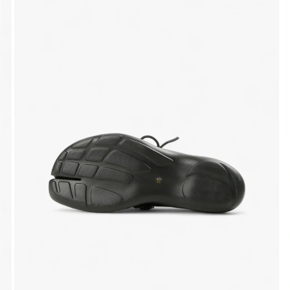 All Black Designer Brand Split-Toe Lace-Up Tabi Mary Jane Sneakers